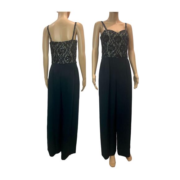 Vintage 80s Nolan Miller Black Jumpsuit w Lace Beads and Sequins | XSmall - Picture 2 of 10